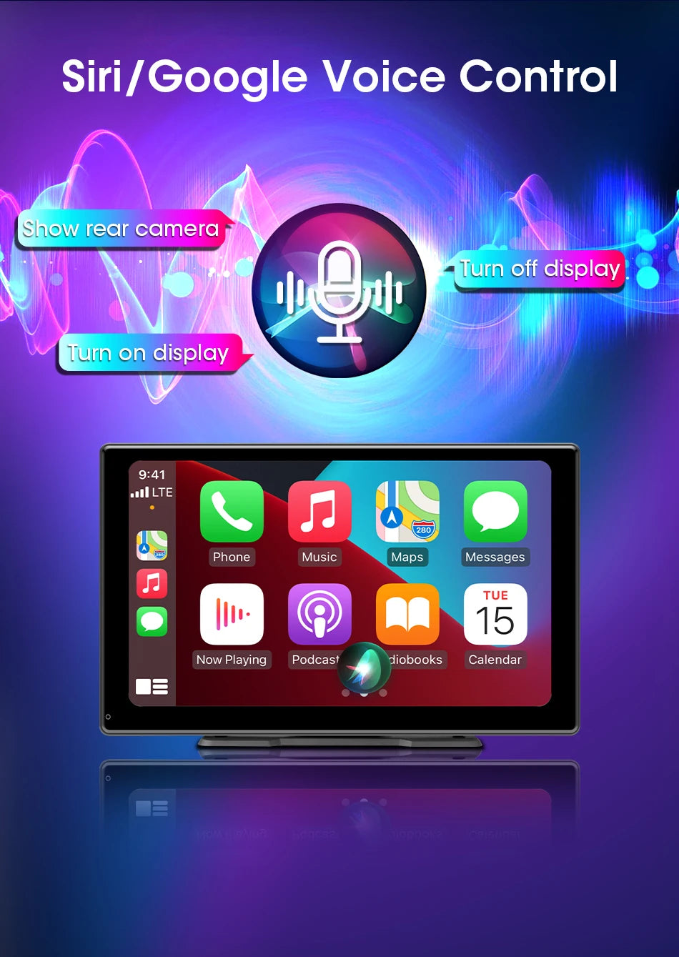 AuraRide 10” CarPlay Smart Screen – Wireless Multimedia Display