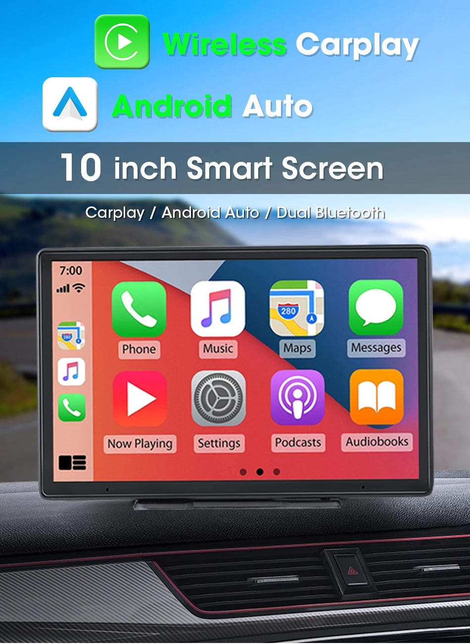 AuraRide 10” CarPlay Smart Screen – Wireless Multimedia Display