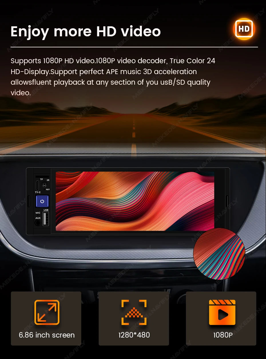 AURARIDE Single DIN apple carplay stereo port