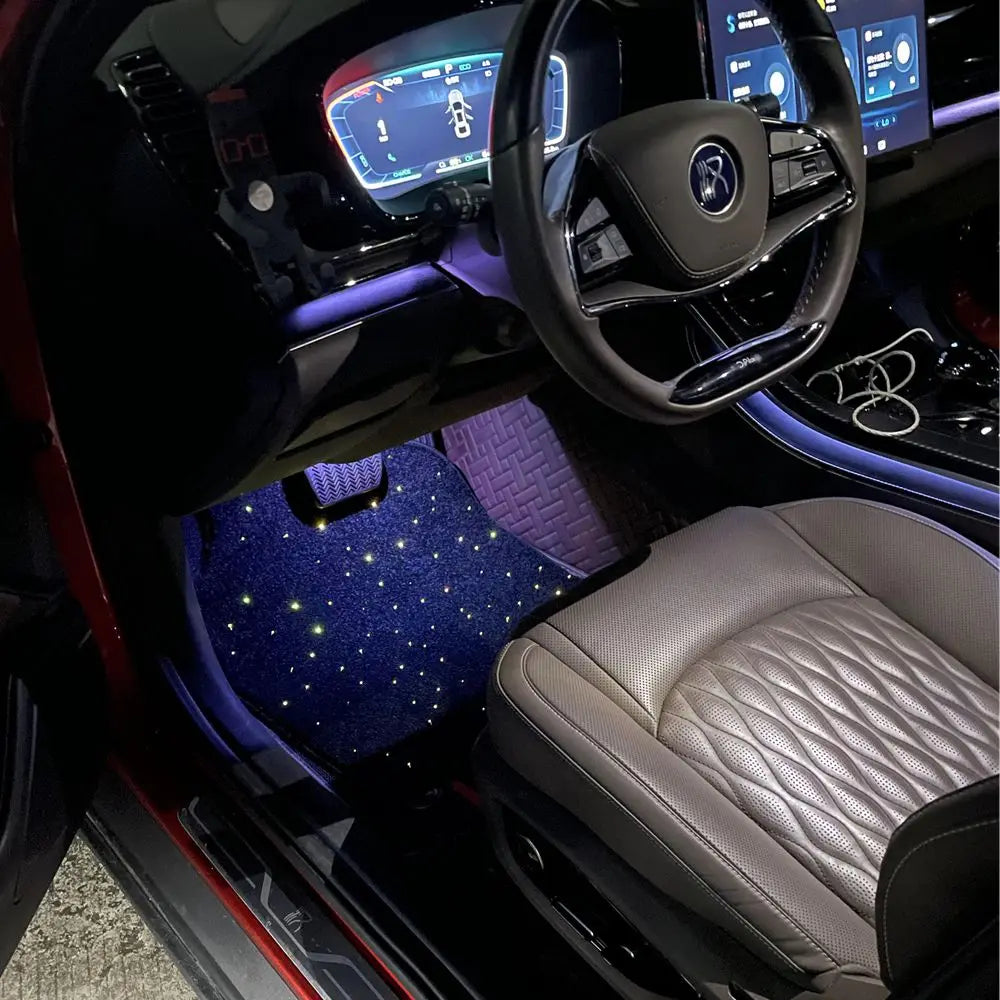 Fiber Optic Twinkle Stars Car Mats WaterProof Star Light Car LED Rugs With APP Remote Control Light Effect