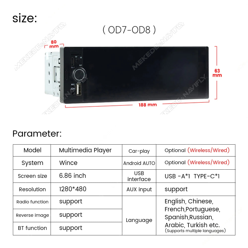 AURARIDE Single DIN apple carplay stereo port