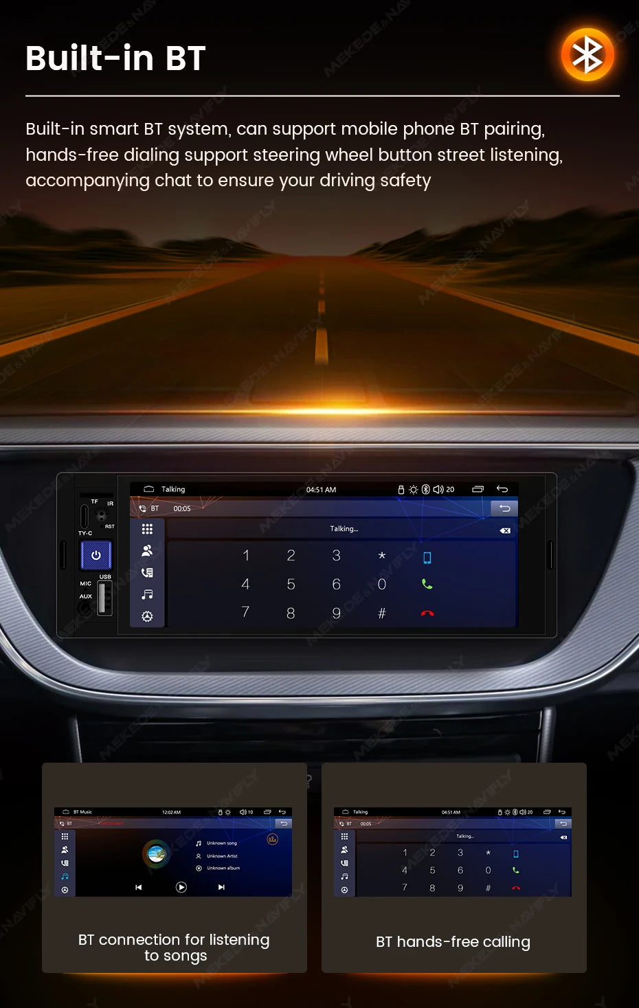 AURARIDE Single DIN apple carplay stereo port