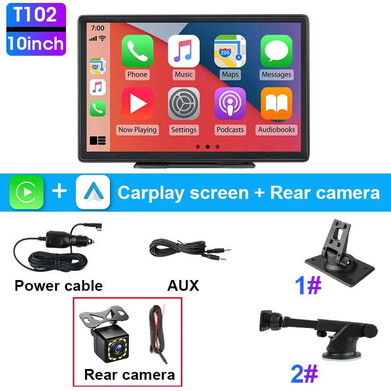 AuraRide 10” CarPlay Smart Screen – Wireless Multimedia Display