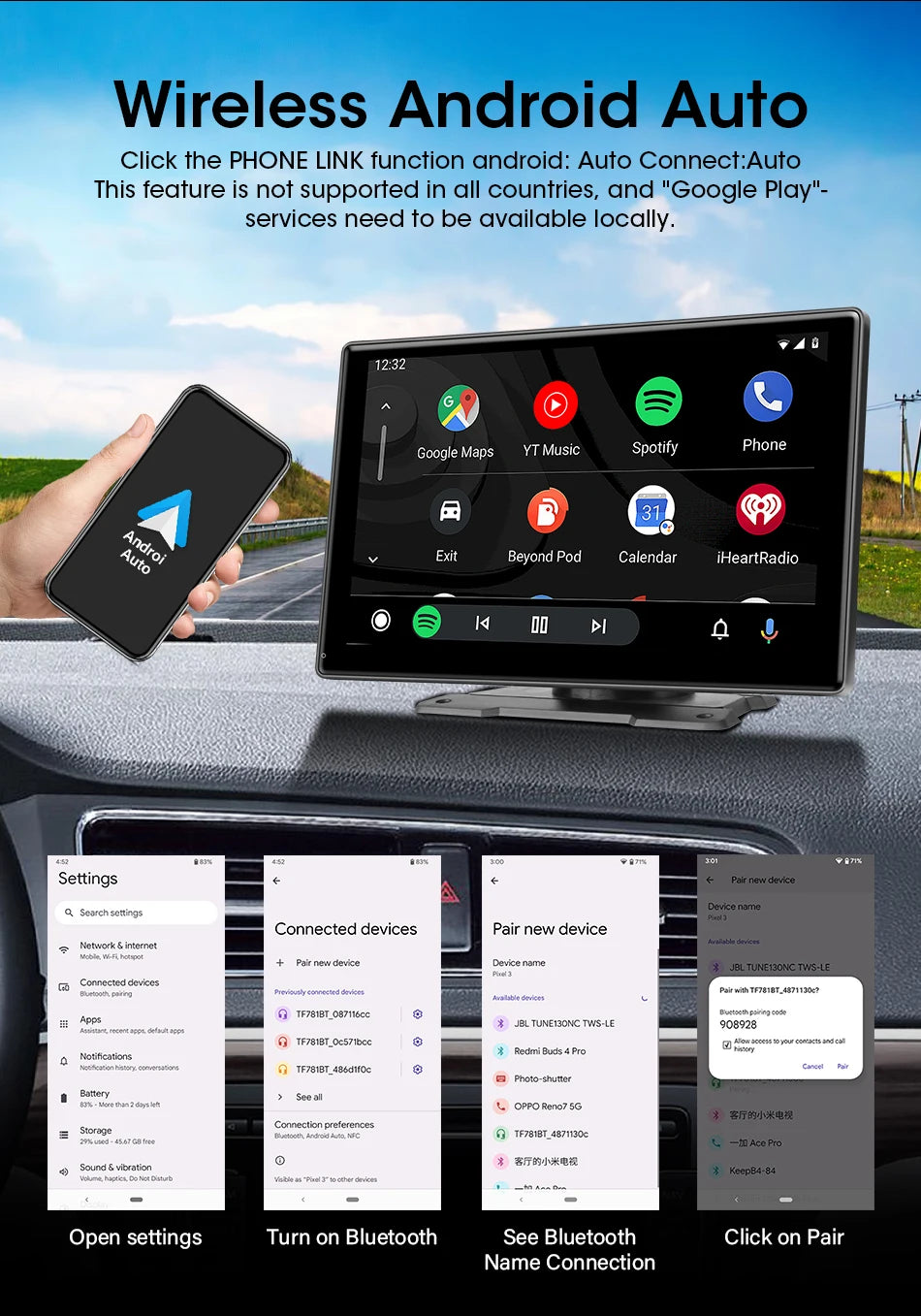 AuraRide 10” CarPlay Smart Screen – Wireless Multimedia Display