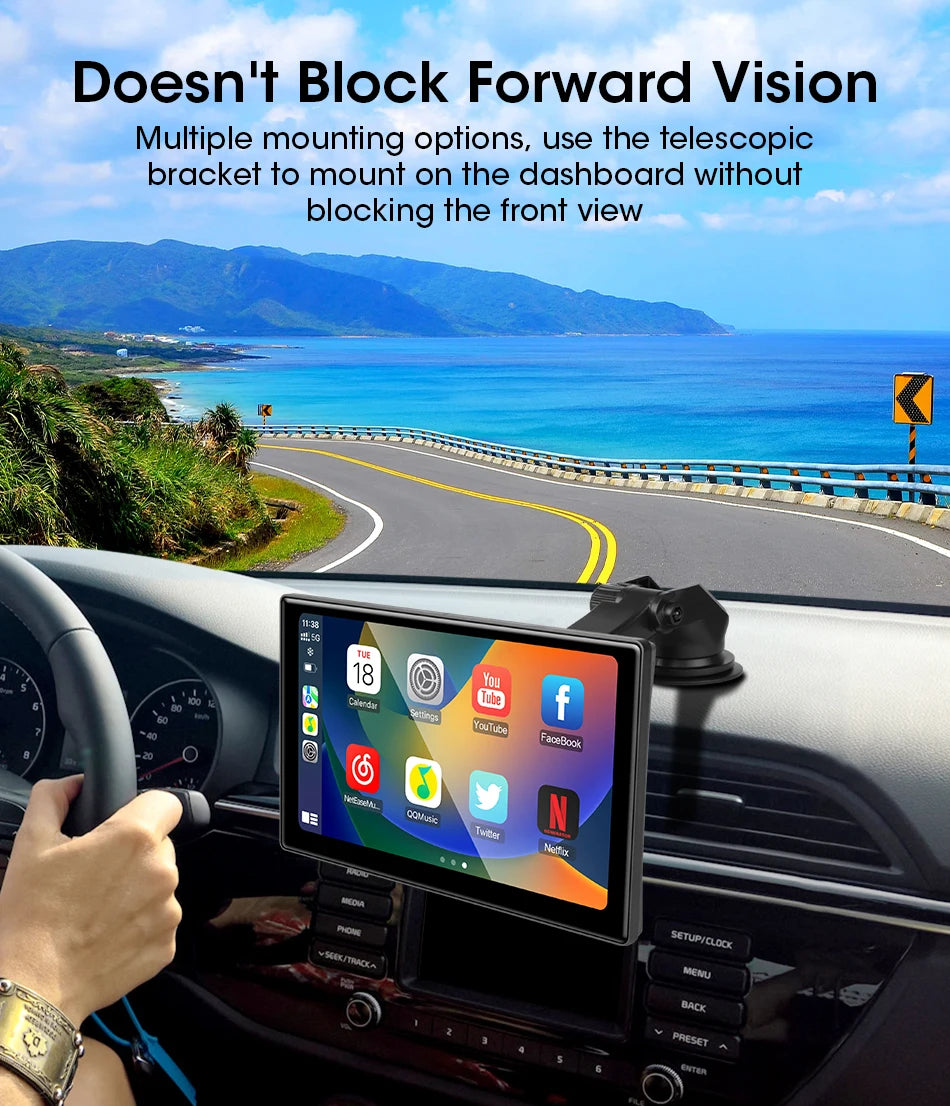 AuraRide 10” CarPlay Smart Screen – Wireless Multimedia Display