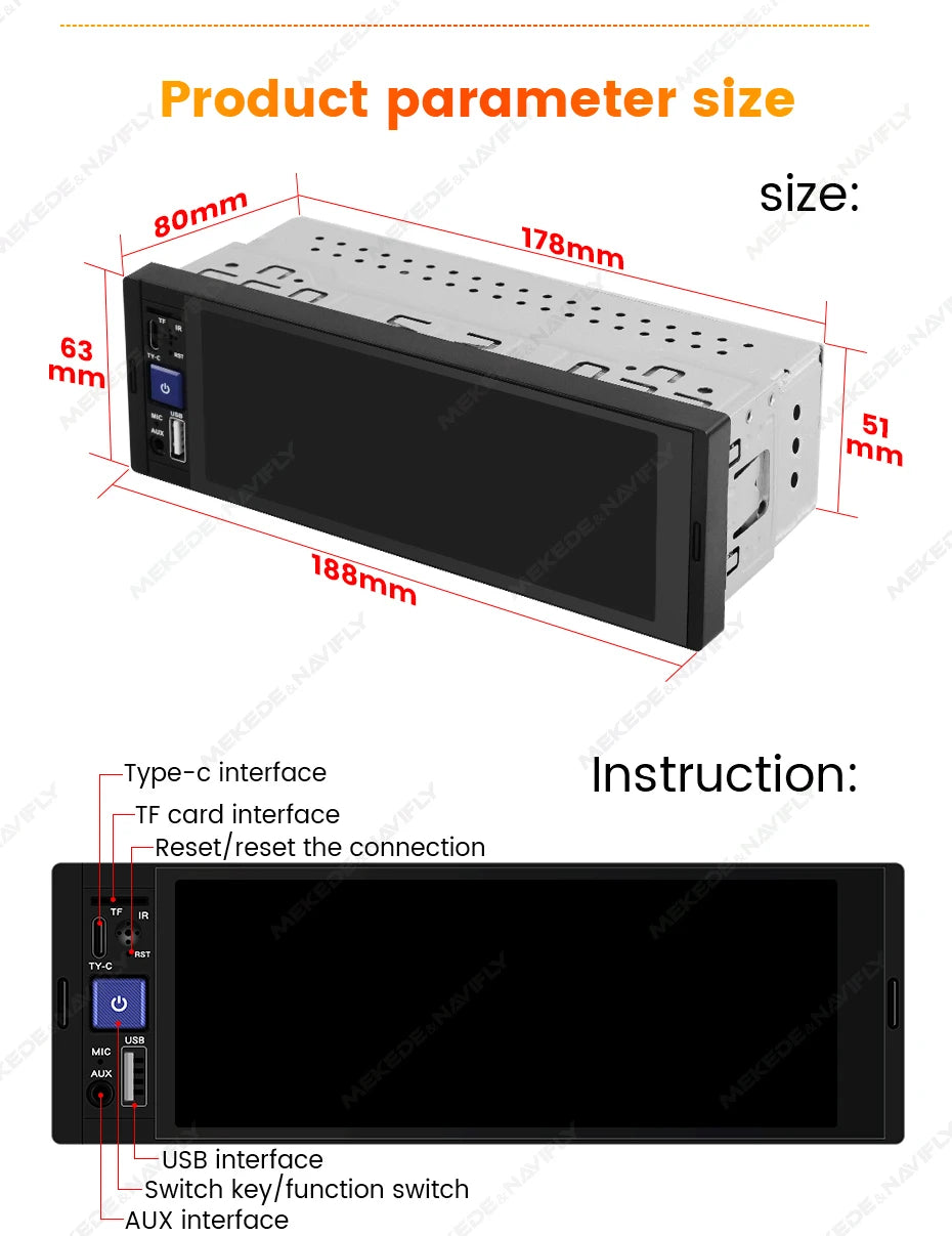 AURARIDE Single DIN apple carplay stereo port