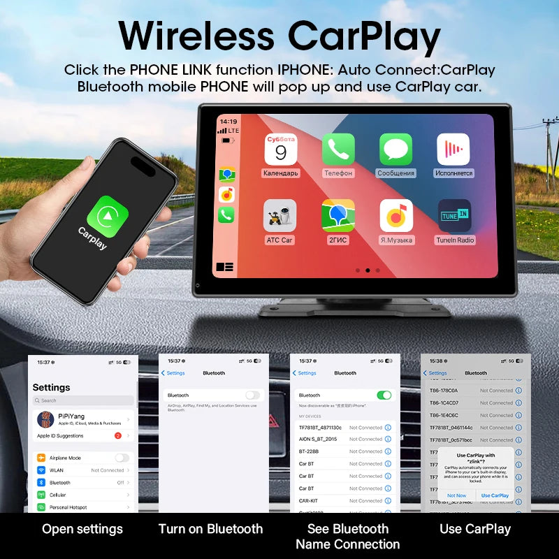 AuraRide 10” CarPlay Smart Screen – Wireless Multimedia Display