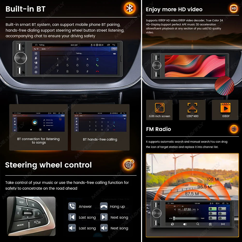 AURARIDE Single DIN apple carplay stereo port