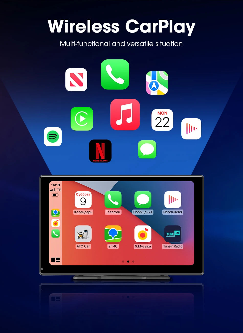 AuraRide 10” CarPlay Smart Screen – Wireless Multimedia Display