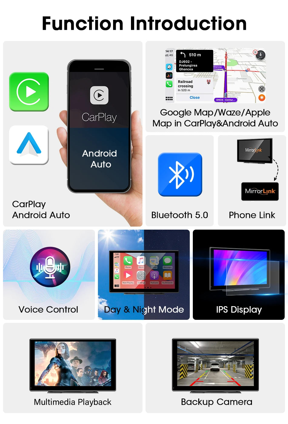 AuraRide 10” CarPlay Smart Screen – Wireless Multimedia Display
