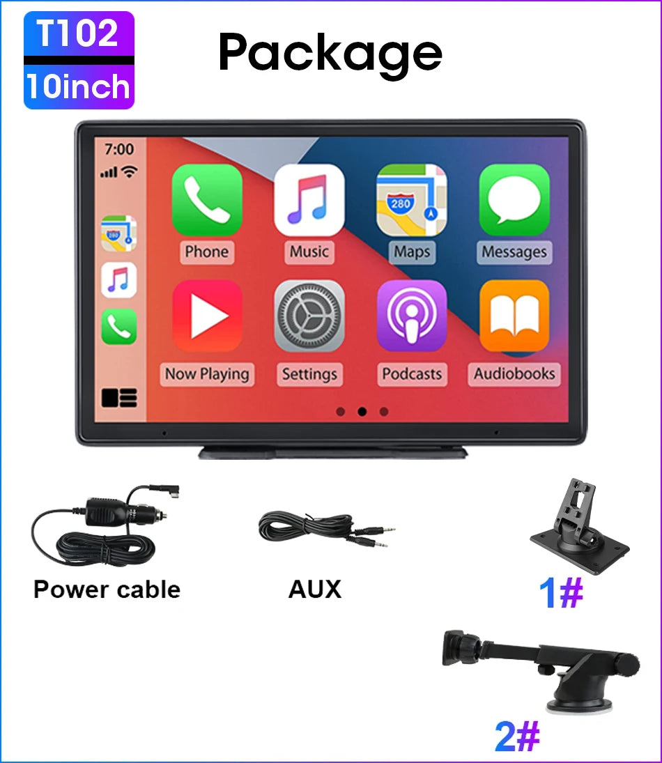 AuraRide 10” CarPlay Smart Screen – Wireless Multimedia Display