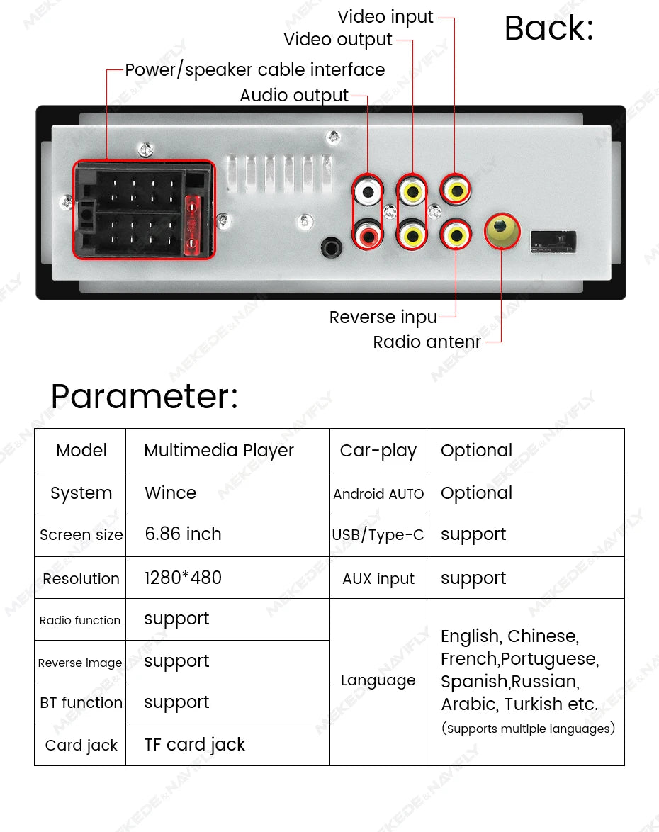 AURARIDE Single DIN apple carplay stereo port