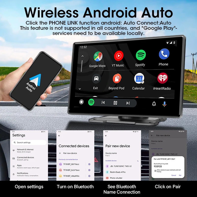 AuraRide 10” CarPlay Smart Screen – Wireless Multimedia Display